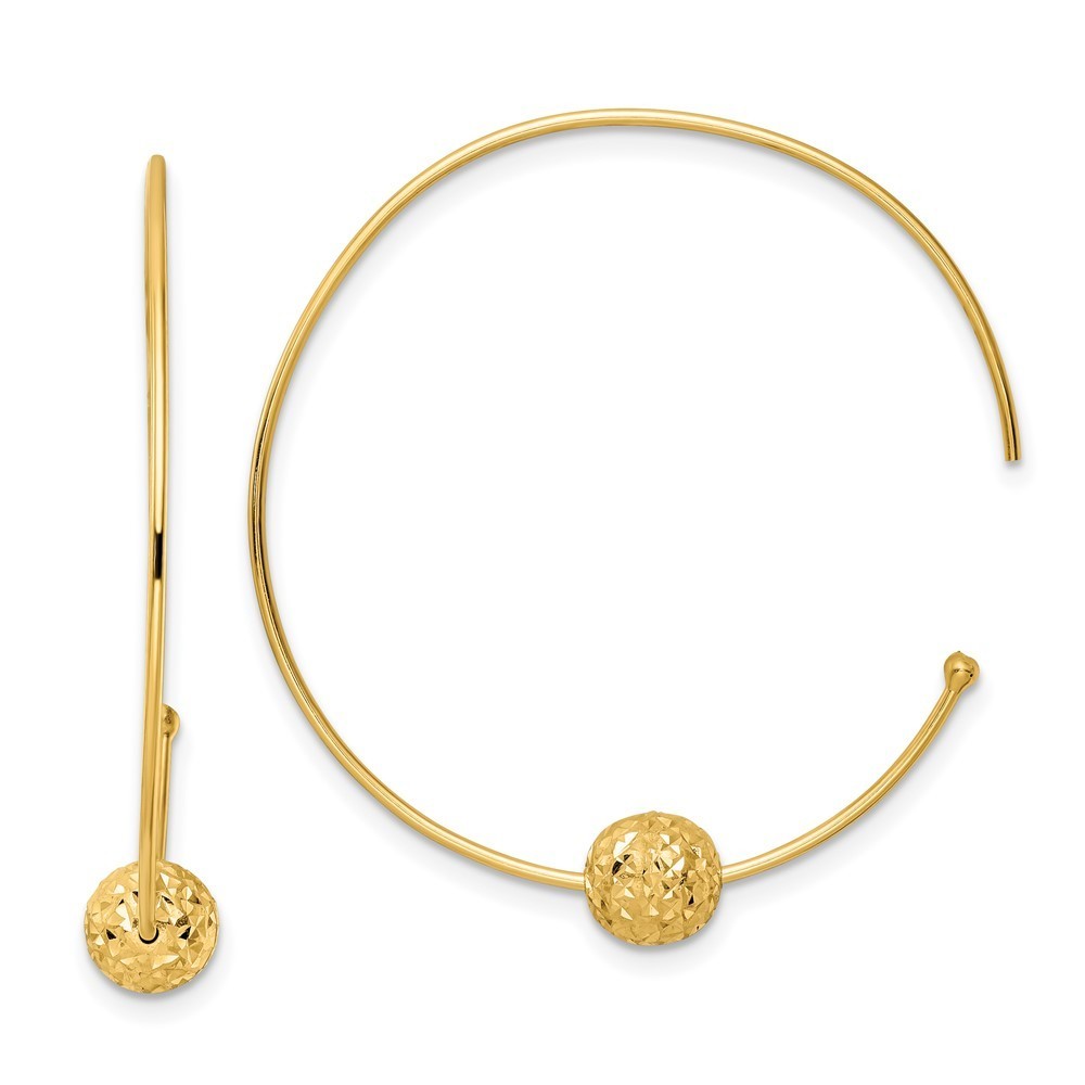 14k Yellow Gold Wire Hoops Diamond-Cut Bead Earrings 34.9 L X 36.27 Mm W
